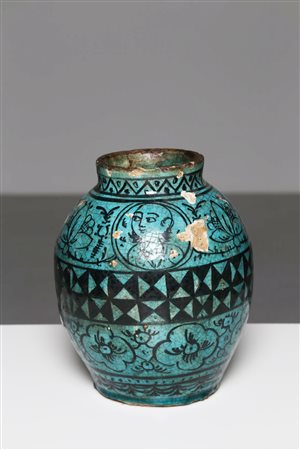 Arte Islamica Vaso Qajar turchese Iran, XIX secolo Fritta invetriata e...