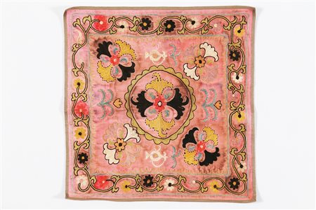 Arte Islamica Stendardo o copri teiera in seta Lakai rosato Afghanistan...