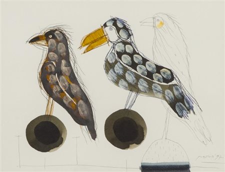 Concetto Pozzati (Vò di Padova 1935) Sentinelle 1997 Tecnica mista su carta,...