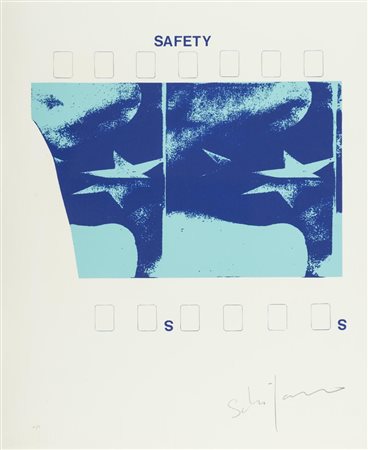 Mario Schifano (Homs 1934 Roma 1998) Safety Serigrafia su cartoncino, cm....