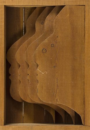 Mario Ceroli (Castelfrentano (Ch) 1938) Profili 1974 Accumulazione di legno,...
