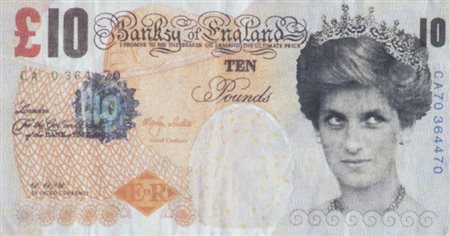 Banksy (1974) The Faced Tenners Stampa off set, cm. 7,5x14,5.