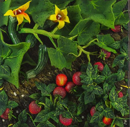 Piero Gilardi (Torino 1942) Zucchine e fragole 2002 Gommapiuma, cm. 50x50x20,...
