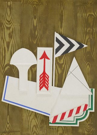 Lucio del Pezzo (Napoli 1933) La freccia 1966 Collage e tecnica mista su...