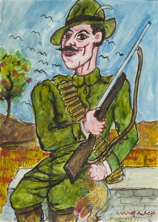 Giuseppe Migneco (Messina 1908 Milano 1997) Cacciatore anni '80 China...