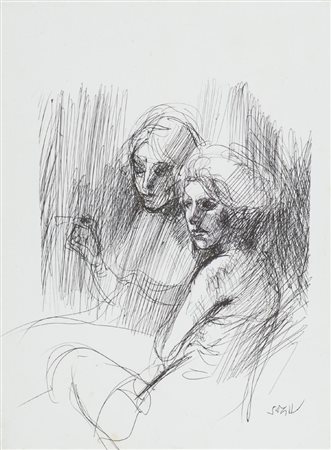 Alberto Sughi (Cesena 1928 2012) Figure China su carta intelata, cm. 40x30...