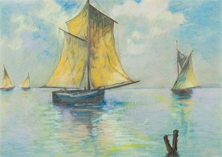 Tommaso Cascella (Ortona (Ch) 1890 Pescara 1968) Barche a vela Pastelli su...