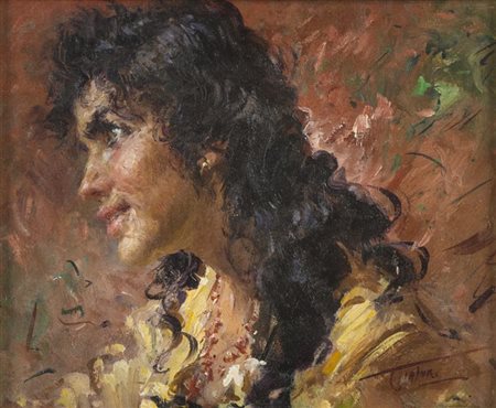 Clemente Tafuri (Salerno 1903 Genova 1971) Volto 1950 Olio su tavola, cm....