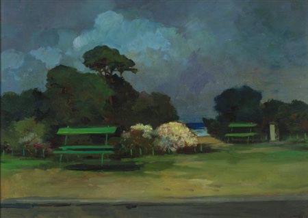 Renato Natali (Livorno 1883 1979) Quiete notturna 1965 Olio su tavola, cm....