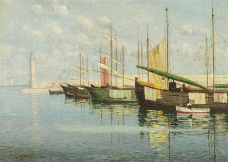 Renuccio Renucci (Livorno 1880 Livorno 1947) Porto Olio su cartone telato,...