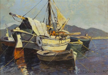 Carlo Domenici (Livorno 1897 Portoferraio 1981) La tartana Olio su tavola,...