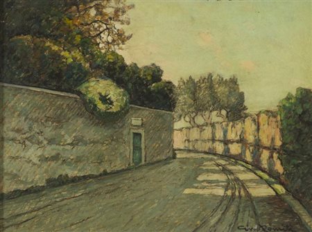 Gino Romiti (Livorno 1881 1967) Strada Olio su faesite, cm. 30x40 Firmato in...