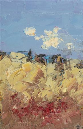 Sergio Scatizzi (Gragnano (Lu) 1918 Firenze 2009) Paesaggio Olio su tavola ,...