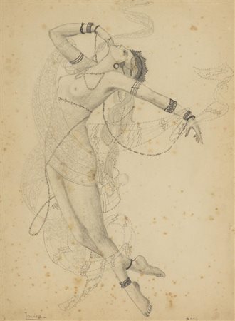 Erté ( 1892 1990) Louise Lapis su carta, cm. 31,8x24 Firma in basso a destra,...