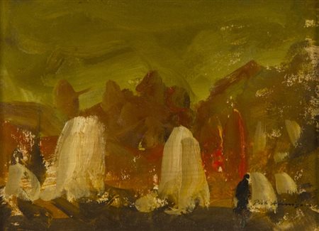 Pietro Annigoni (Milano 1910 Firenze 1988) Paesaggio con figura Olio su...