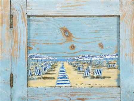 Massimo Lomi (Livorno 1953) Linee marine 2015 Tempera su tavola, cm. 23x30,...
