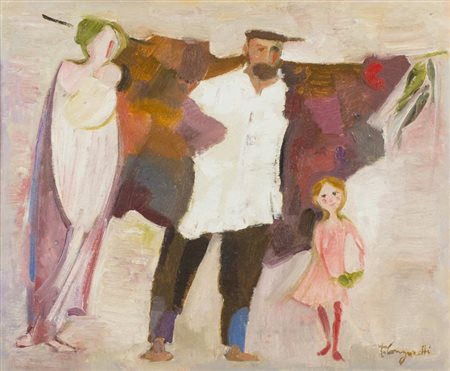 Trento Longaretti (Treviglio (Bg) 1916) Famiglia povera e felice 1982 Olio su...