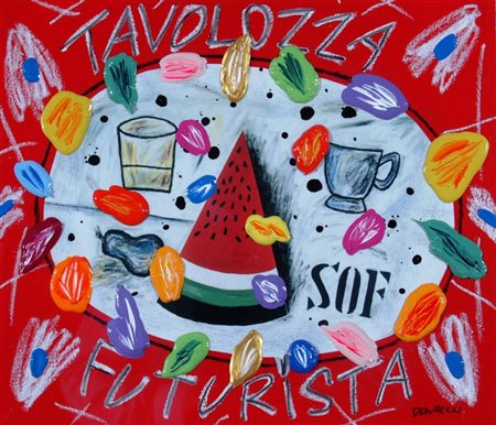 DONZELLI BRUNO (Napoli 1941) "Tavolozza futuista" Olio su tela cm. H: 30.00...