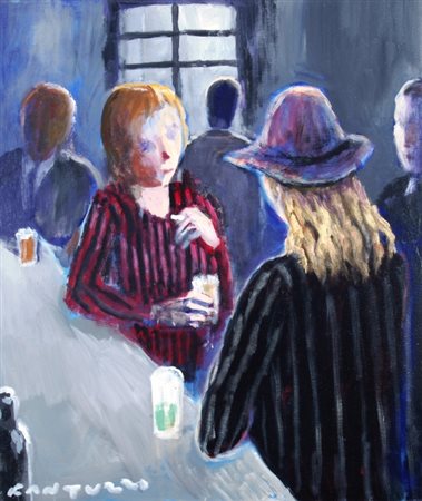 FANTUZZI ELIANO (Verona 1909 - Roma 1987) "Donne al bar" 1984 Olio su tela...