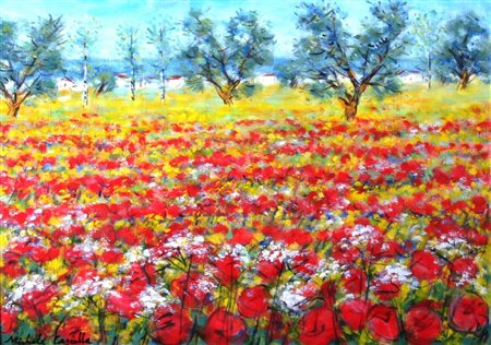 CASCELLA MICHELE (Ortona 1892 - Milano 1989) "Campo di fiori" Olio su tela...