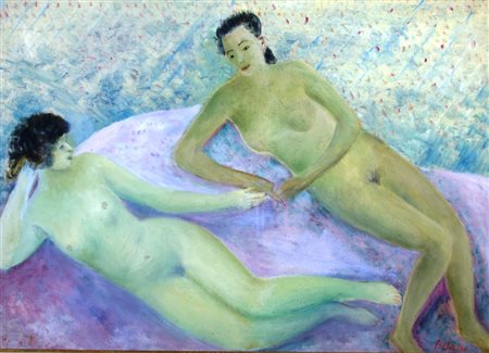 LILLONI UMBERTO (Milano 1898 - Milano 1980) "Le due amiche" 1951 Olio su tela...