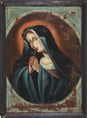ARTISTA DEL XVII SECOLO. Madonna. Olio su tela. Cm 50,00 x 72,00. La tela...