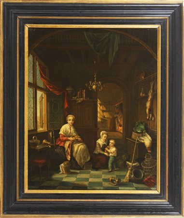 ARTISTA NORDEUROPEO DEL XIX SECOLO Scena d'interno. Olio su tela . Cm 65,00 x...