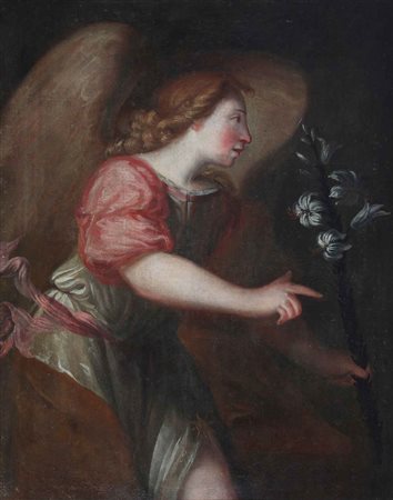 ARTISTA DEL XVII SECOLO. Angelo. Olio su tela. Cm 72,50 x 92,00. . Cornice...