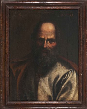 ARTISTA DEL XVII SECOLO. San Pietro. Olio su tela. Cm 48,00 x 63,00. Scritta...