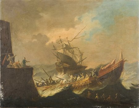 ARTISTA ITALIANO DEL XVIII SECOLO Naufragio sulla costa di una nave turca....
