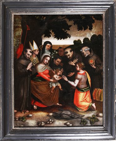 ARTISTA LOMBARDO DEL XVI SECOLO Madonna con Bambino e Vescovi che rinunciano...