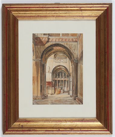 VERVLOET FRANS (1795 - 1872) Interno di chiesa. 1845. Acquarello su carta. Cm...