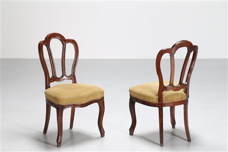 MANIFATTURA ITALIANA DEL XIX SECOLO Coppia di sedie con stoffa verde salvia....