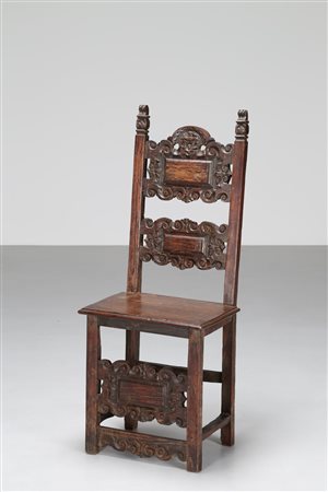 MANIFATTURA ITALIANA DEL XVII SECOLO Scranno. Legno intagliato. .