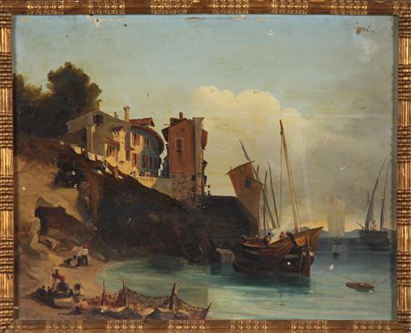 ARTISTA DEL XIX SECOLO Porto. 1855. Olio su tavola. Cm 39,50 x 31,50. Firmato...