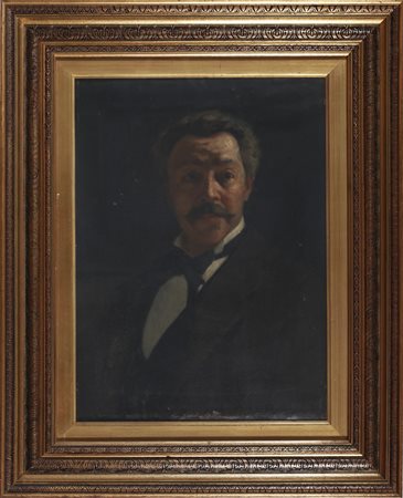 ARTISTA DEL XIX SECOLO Ritratto d'uomo con cravatta nera. Olio su tela. Cm...
