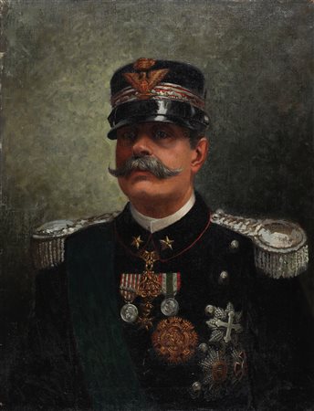 ARTISTA DEL XIX SECOLO Ritratto d'ufficiale con cappello. Olio su tela. Cm...