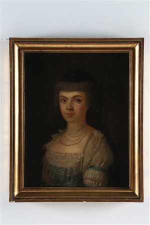 ARTISTA DEL XIX SECOLO Ritratto femminile. Olio su tela. Cm 47,00 x 60,00. Al...