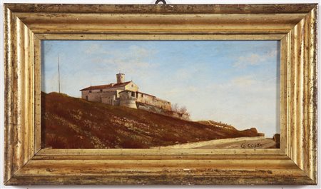 ARTISTA DEL XIX SECOLO Castello. Olio su cartone. Cm 38,00 x 17,00. Firmain...