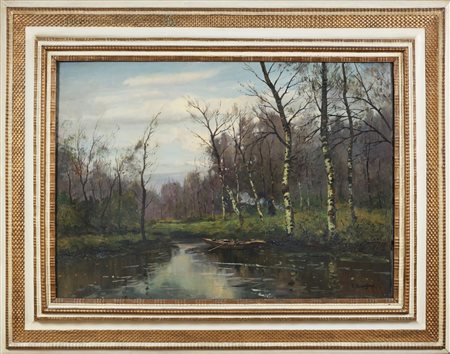 BUSCAGLIONE GIUSEPPE (1868 - 1929) Paesaggio. Olio su tela. Cm 100,00 x...