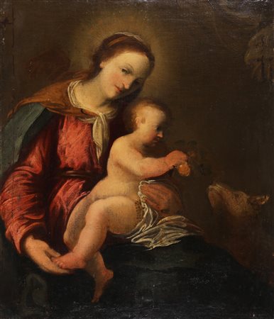 ARTISTA DEL XIX SECOLO Madonna con bambino. Olio su tela. Cm 60,00 x 70,00.