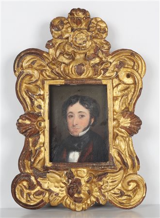 ARTISTA DEL XIX SECOLO Miniatura raffigurante gentiluomo in cornice dorata....