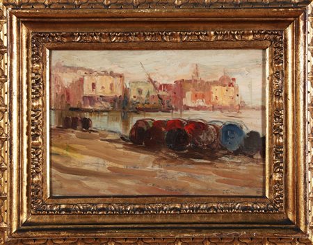 GUARDASCIONE EZECHIELE (1875 - 1948) Marina. Olio su tavola. Cm 40,00 x...