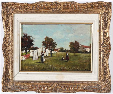 ZANGRANDO GIOVANNI (1869 - 1941) Paesaggio. Olio su tavoletta. Cm 24,00 x...