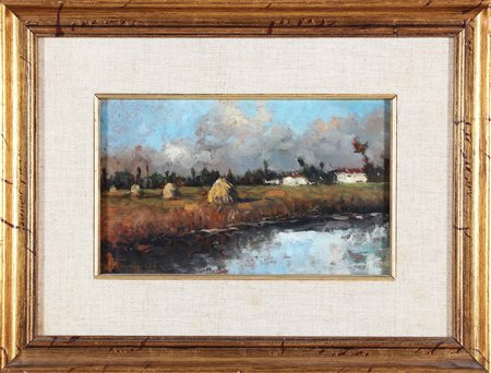 ZANGRANDO GIOVANNI (1869 - 1941) Accampamento. Olio su tavoletta. Cm 24,00 x...