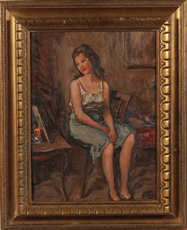 TORO ATTILIO (1892 - 1982) Fanciulla. Olio su tavola. Cm 40,00 x 30,00. Firma...