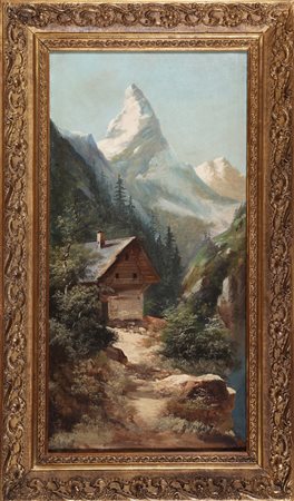 MARKO HENRI (1855 - 1921) Paesaggio montano. Olio su tela. Cm 35,00 x 70,00....