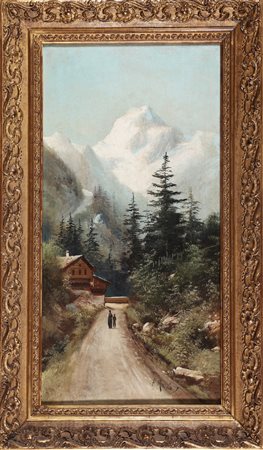 MARKO HENRI (1855 - 1921) Paesaggio con figure. Olio su tela. Cm 35,00 x...