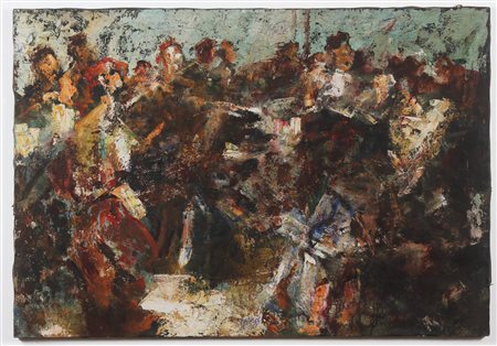 POBBIATI MARIO (1887 - 1956) Festa. Olio su tela . Cm 114,00 x 81,50.