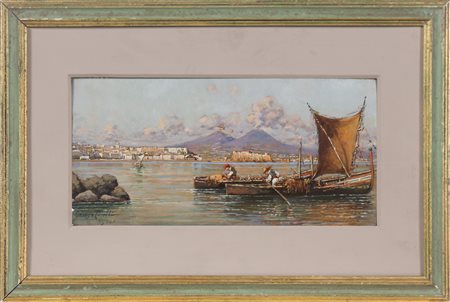 CARELLI GIUSEPPE (1858 - 1921) Marina di Napoli. Olio su tavola. Cm 26,00 x...